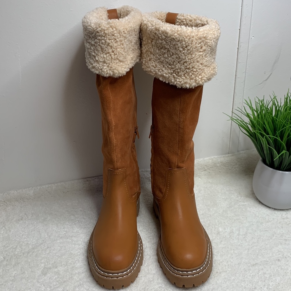 NEW SPLENDID Antonia Faux Shearling-Trim Boots Brown Women’s Boots 9